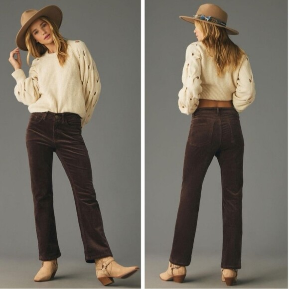 Pilcro Anthropologie The Yaya mink brown mid rise corduroy crop flare pants jean - Picture 13 of 13